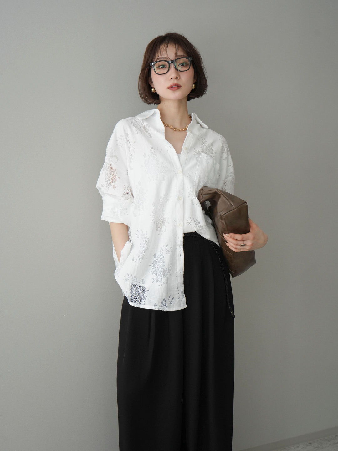 [SET]ジャガードレースオーバーシャツ+選べるアクセセット(2set)