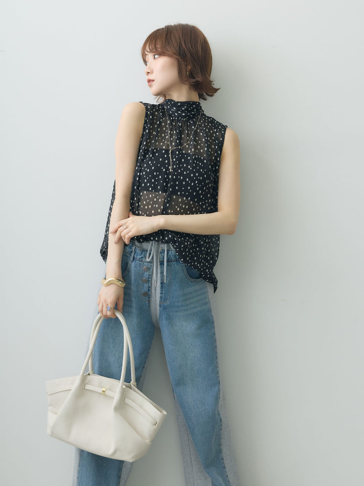 [予約]シアードットホルターネックブラウス/black