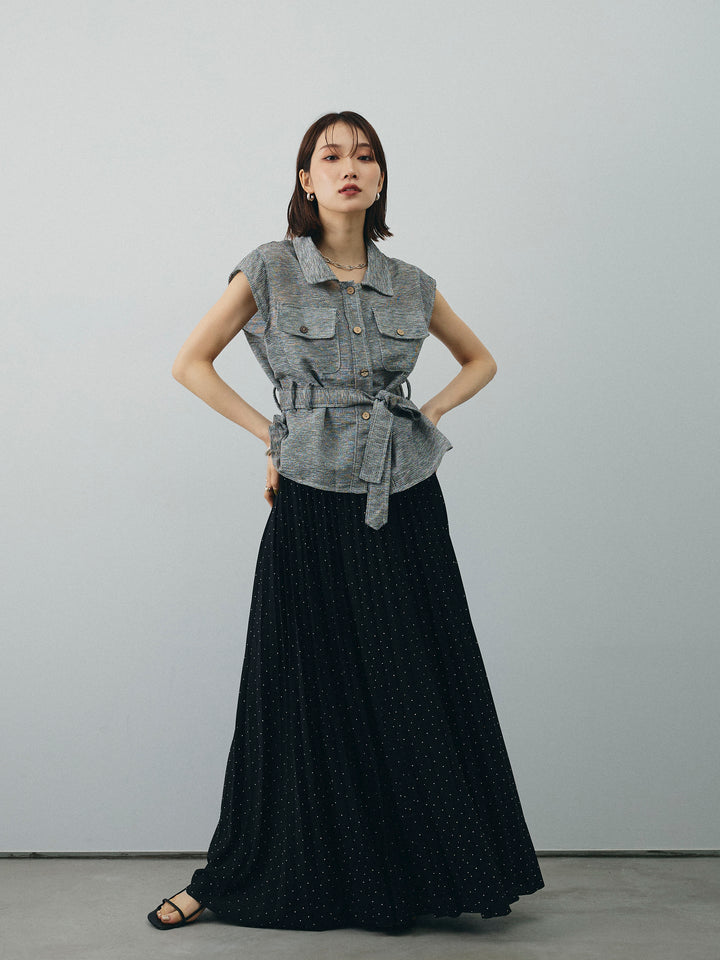 [予約]ラインストーンプリーツスカート/ブラック