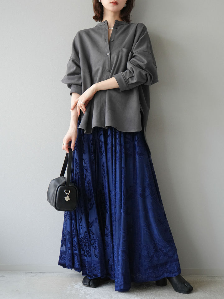 [予約]スエードバンドカラーオーバーシャツ/チャコール