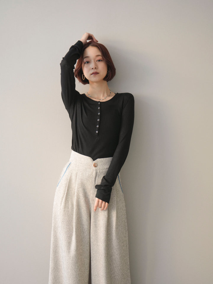 [予約]シアーリブヘンリーネックロンT/black