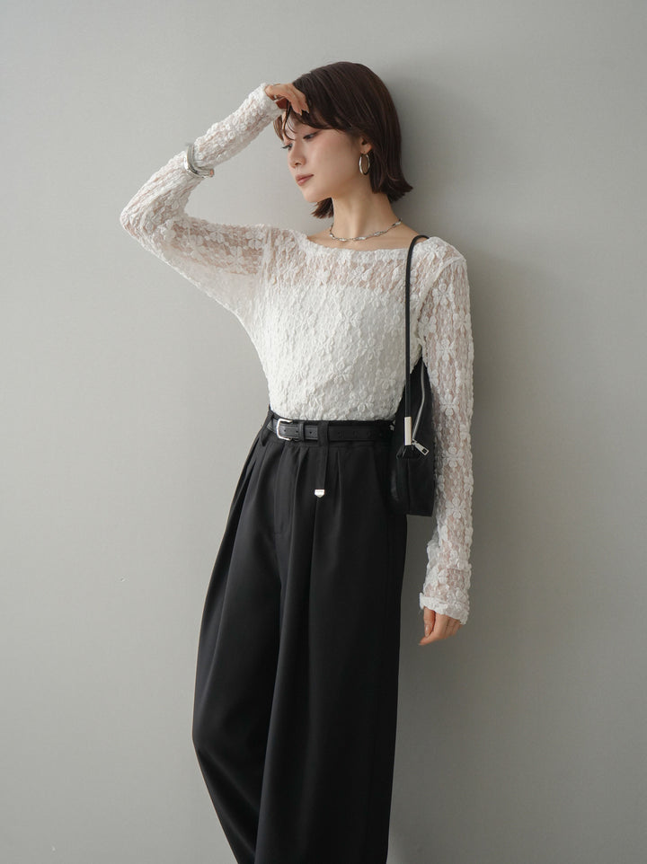 [予約]サイドギャザーレーストップス/white