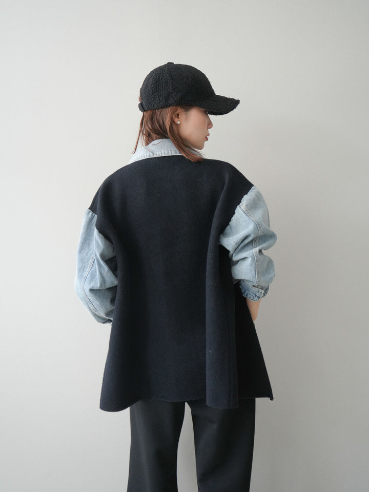 [SET]デニム襟ダブルフェイスニットカーディガン+2WAYデザインスウェットパンツ(2set)