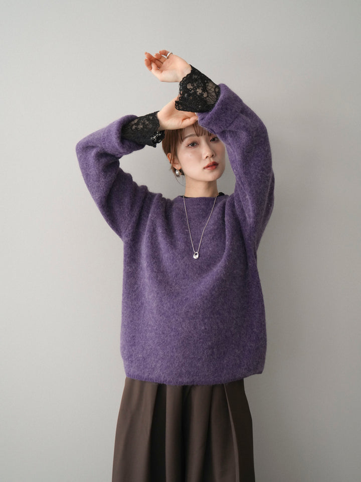 [SET]アンゴラタッチクルーネックニットプルオーバー+テープベルトタックバギーパンツ(2set)