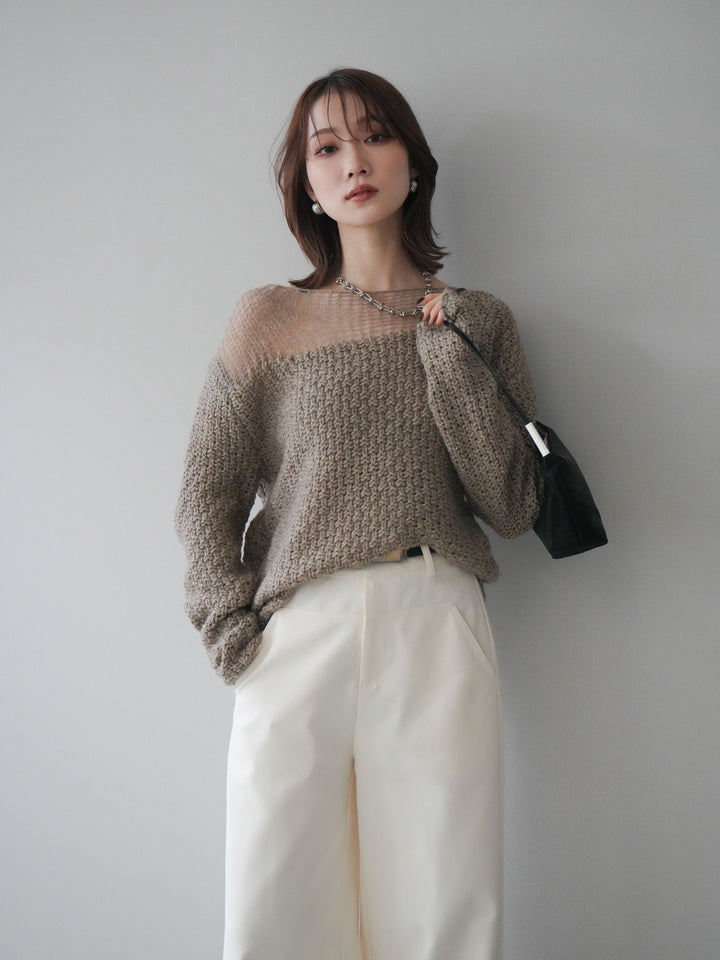 [予約]ダメージデザインニットプルオーバー/greige