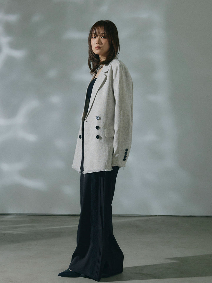 [予約]サイドピンタックレースイージーワイドパンツ/black