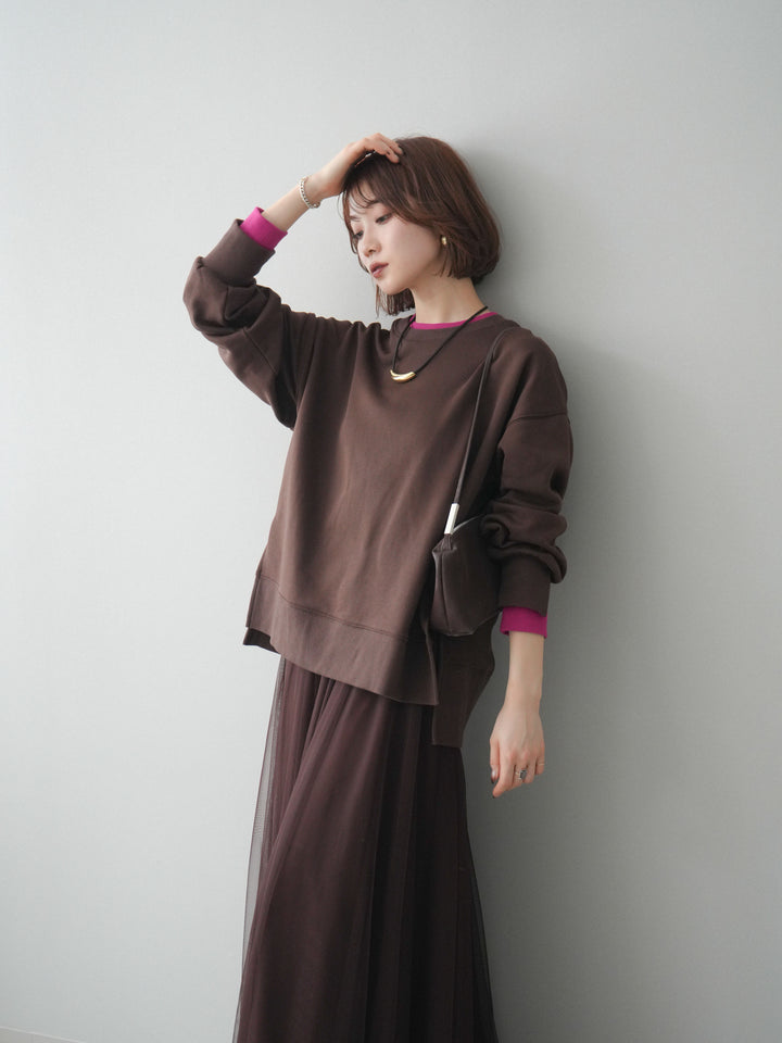 [SET]配色レイヤードデザインスエットプルオーバー+チュールボリュームスカート(2set)