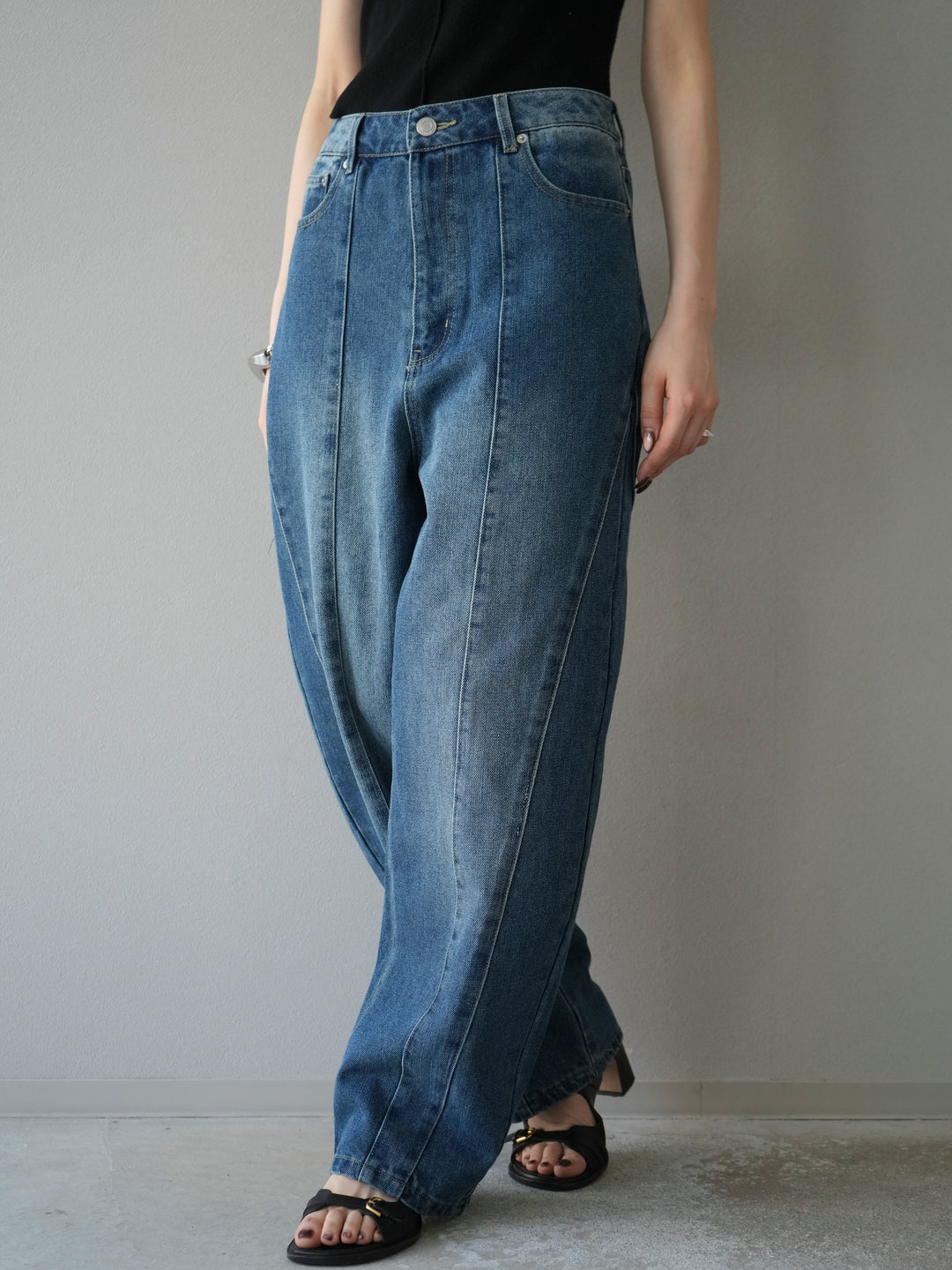 [予約]切替デザインカーブデニム/ブルー