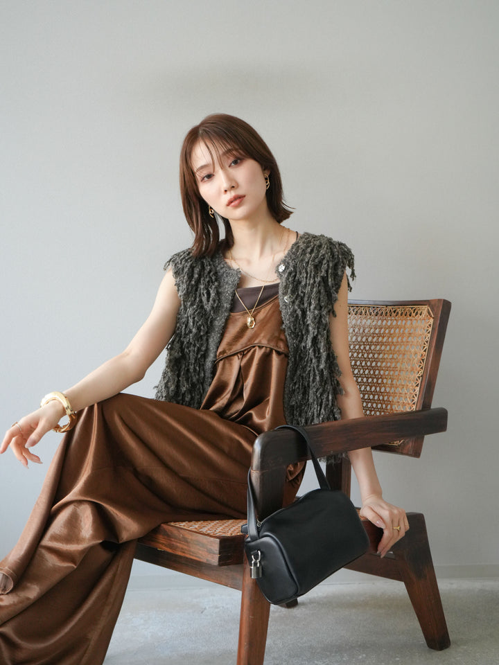 [予約]フリンジループニットベスト/ブラウン