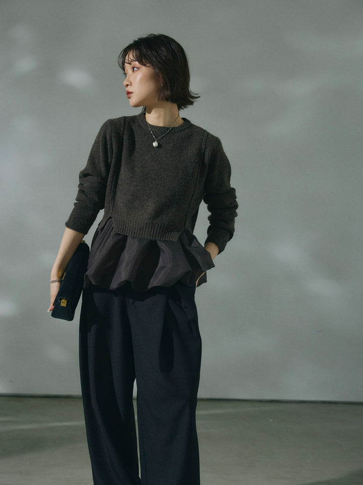 [予約]オーガンジーバルーンキャミアンサンブルニット/brown