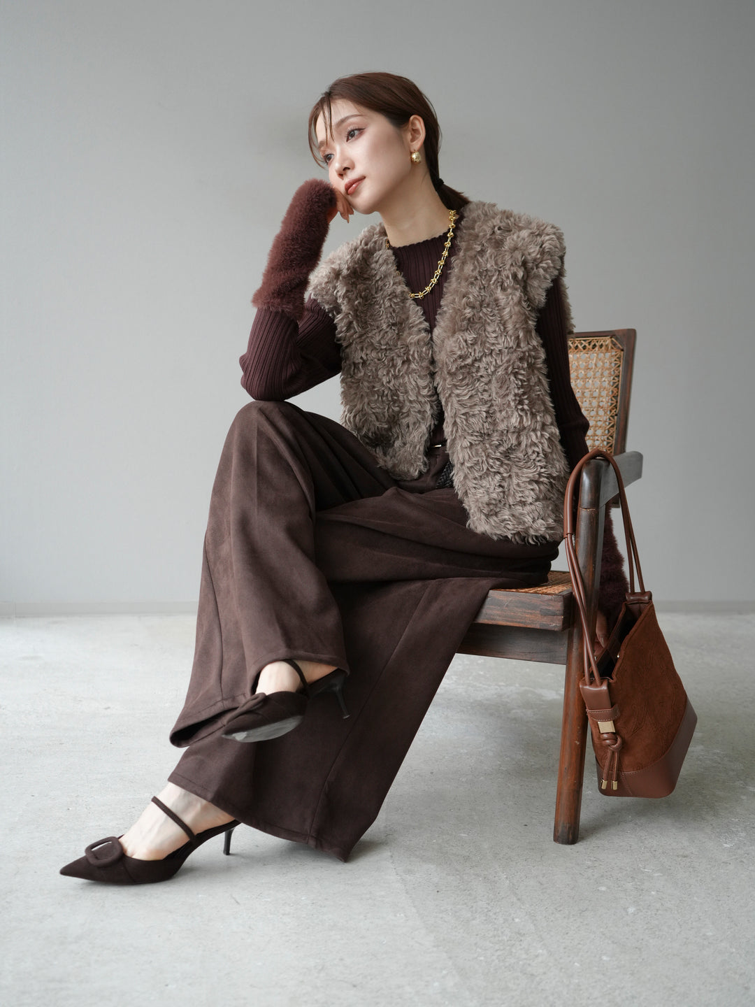 [予約]プードルファーショートベスト/モカ