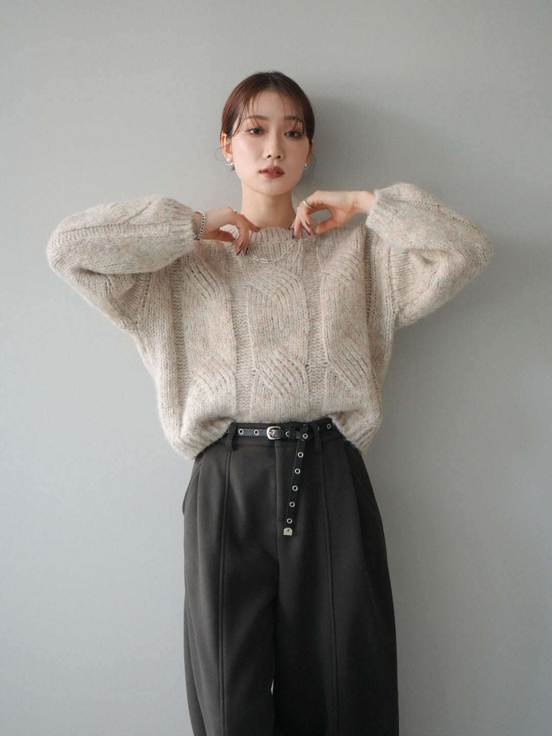 [予約]ワイドケーブルミックスニットプルオーバー/ivory