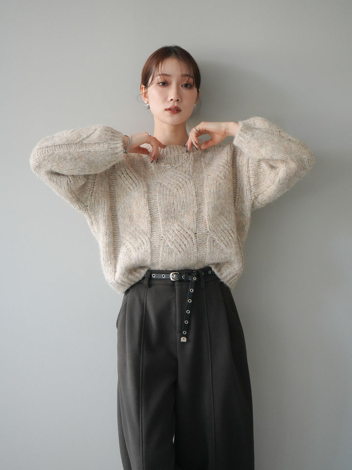 [予約]ワイドケーブルミックスニットプルオーバー/ivory