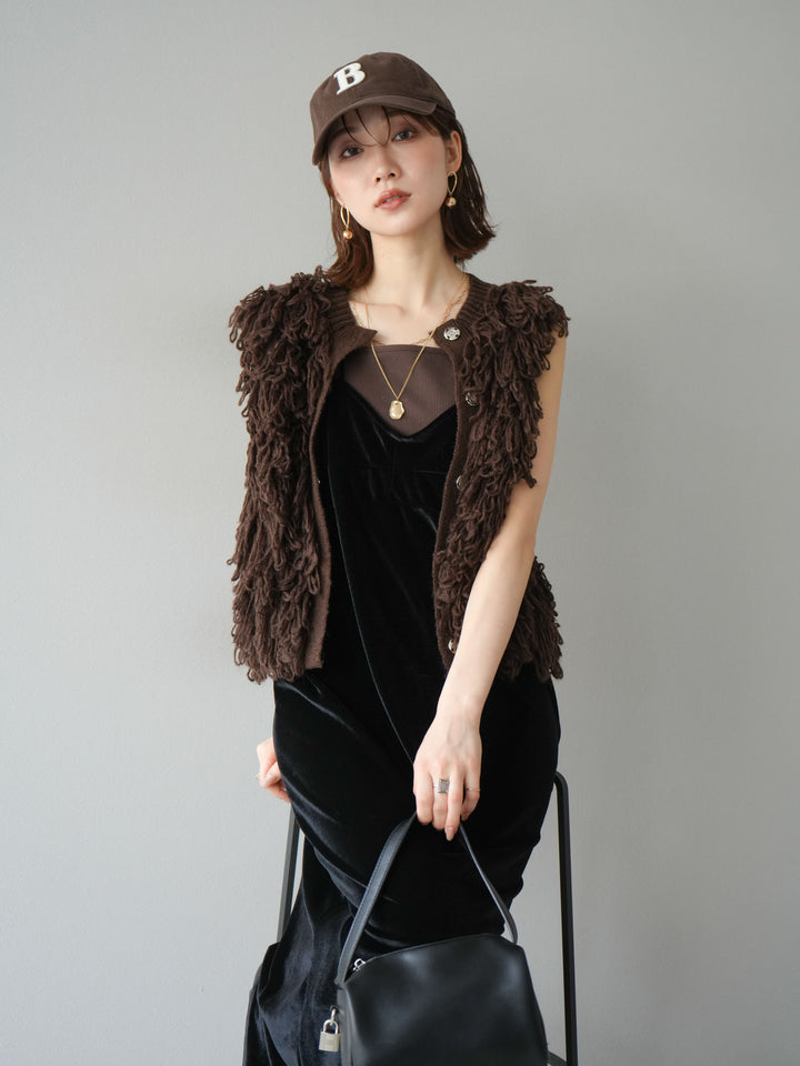 [予約]前開きループニットベスト/ブラウン