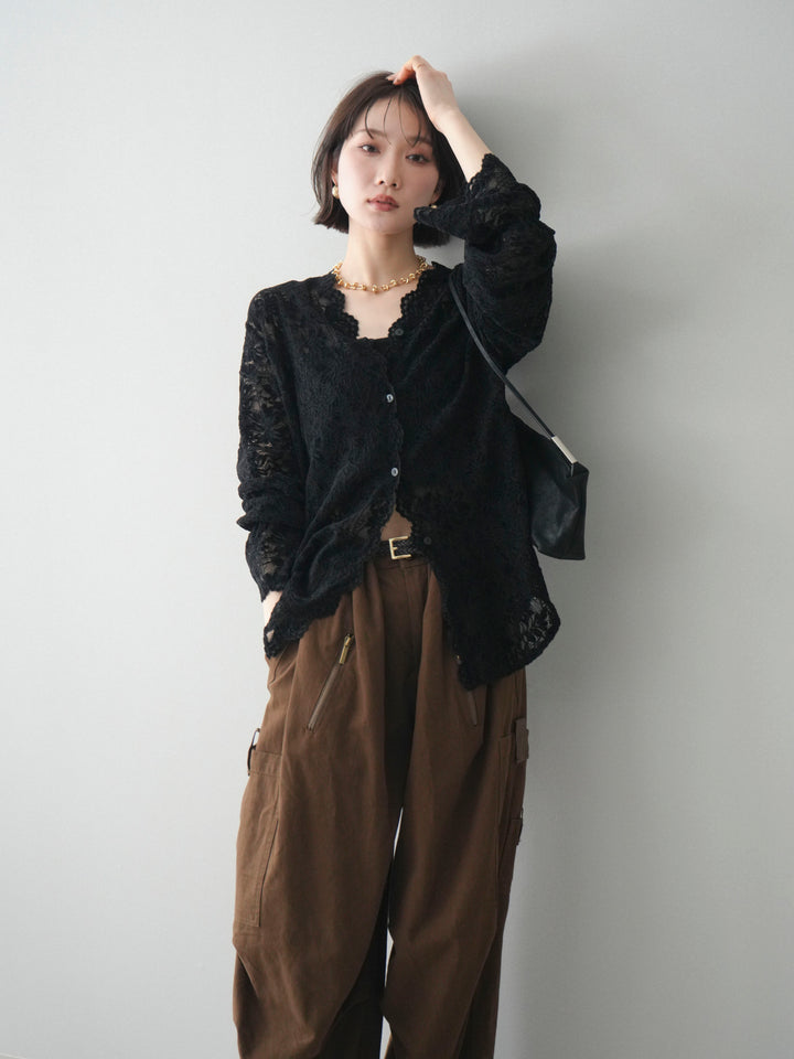 [予約]Vネックレースブラウス/black