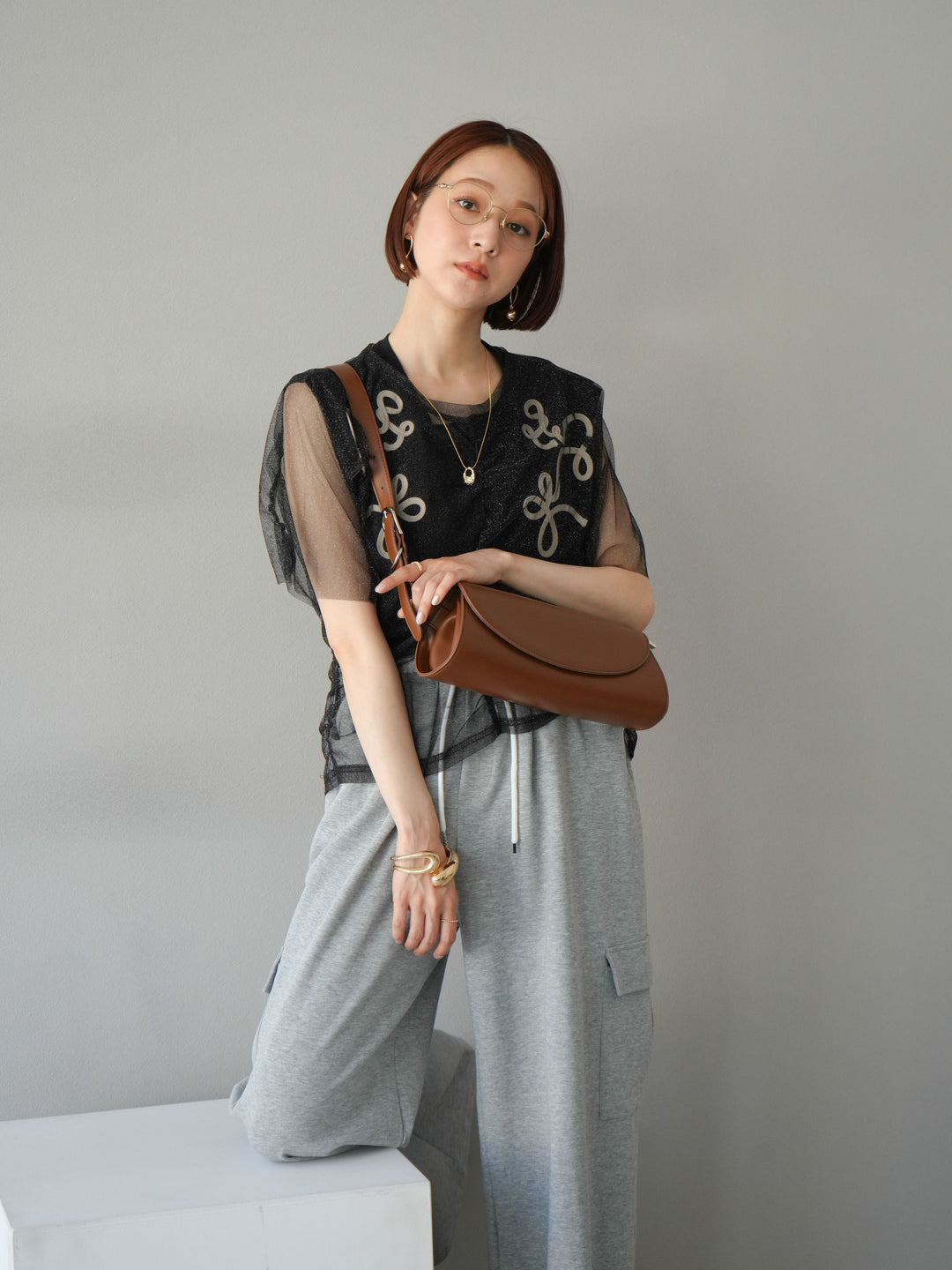 [SET]ラメチュールシャーリングプルオーバー+ウエストラインサイドポケットスウェットパンツ(2set)