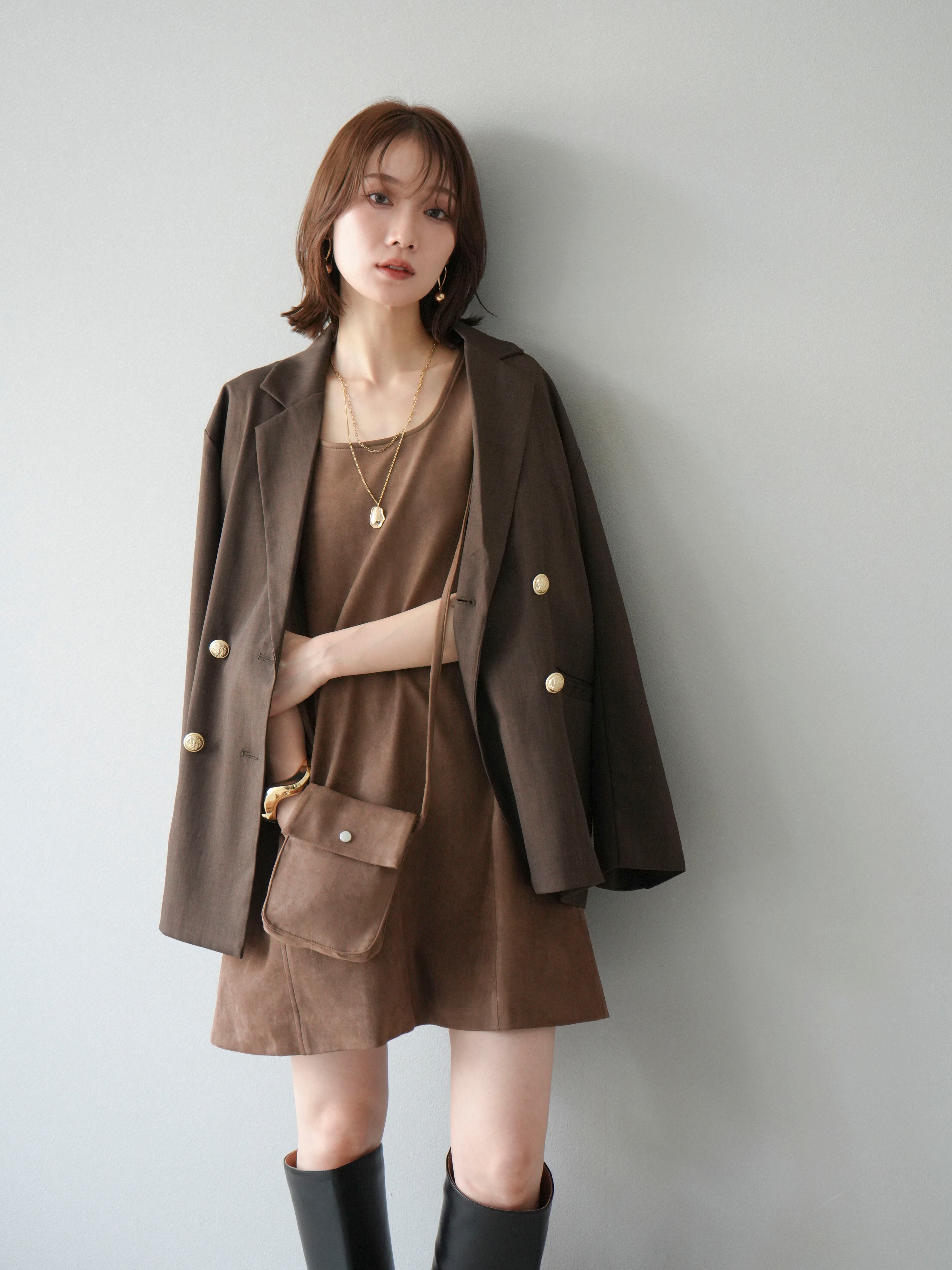 SET]ゴールドボタンツイルダブルテーラードジャケット+ショルダー