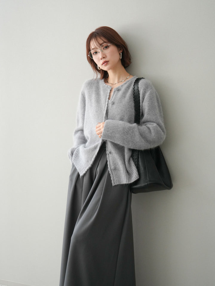 [SET]くるみボタンニットカーディガン+テープベルトタックバギーパンツ(2set)