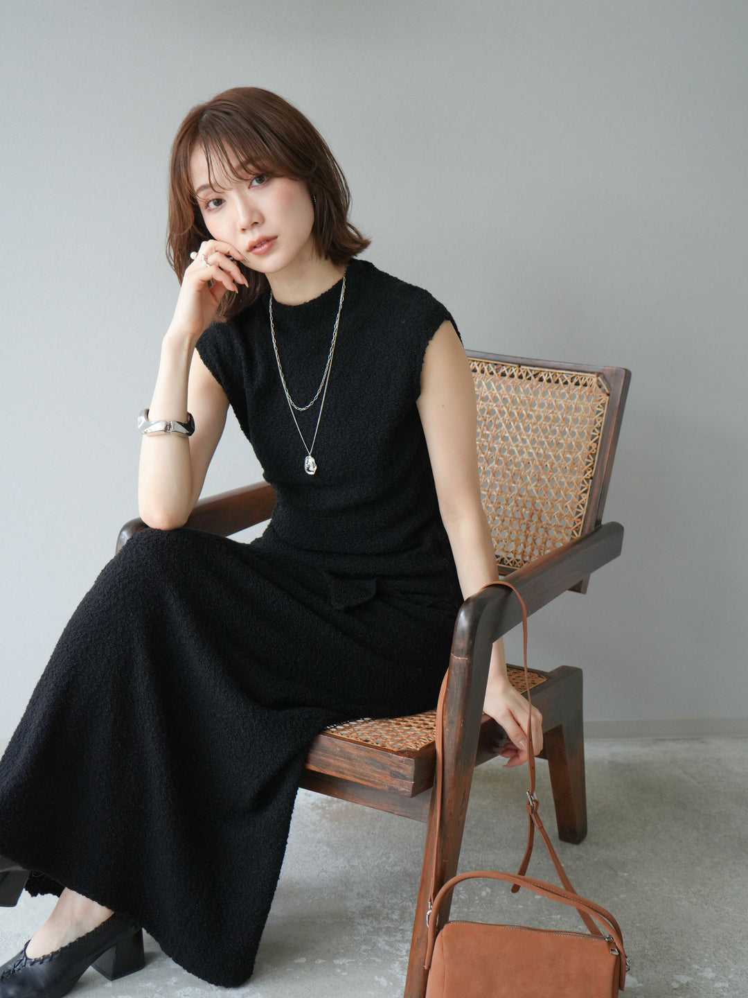 [予約]ブークレアシメニットノースリーブトップス/ブラック