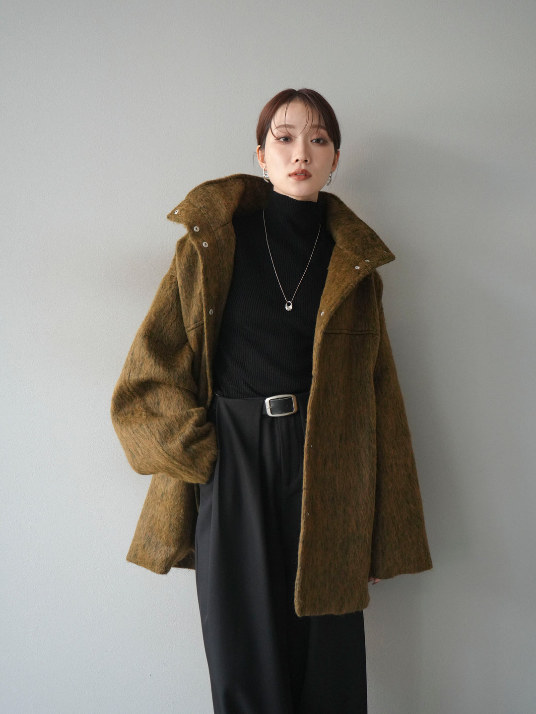 [予約]スタンドカラーシャギーコート/mustard