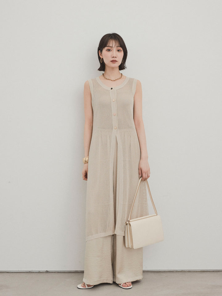 [予約]アソートボタンニットロングジレ/ベージュ