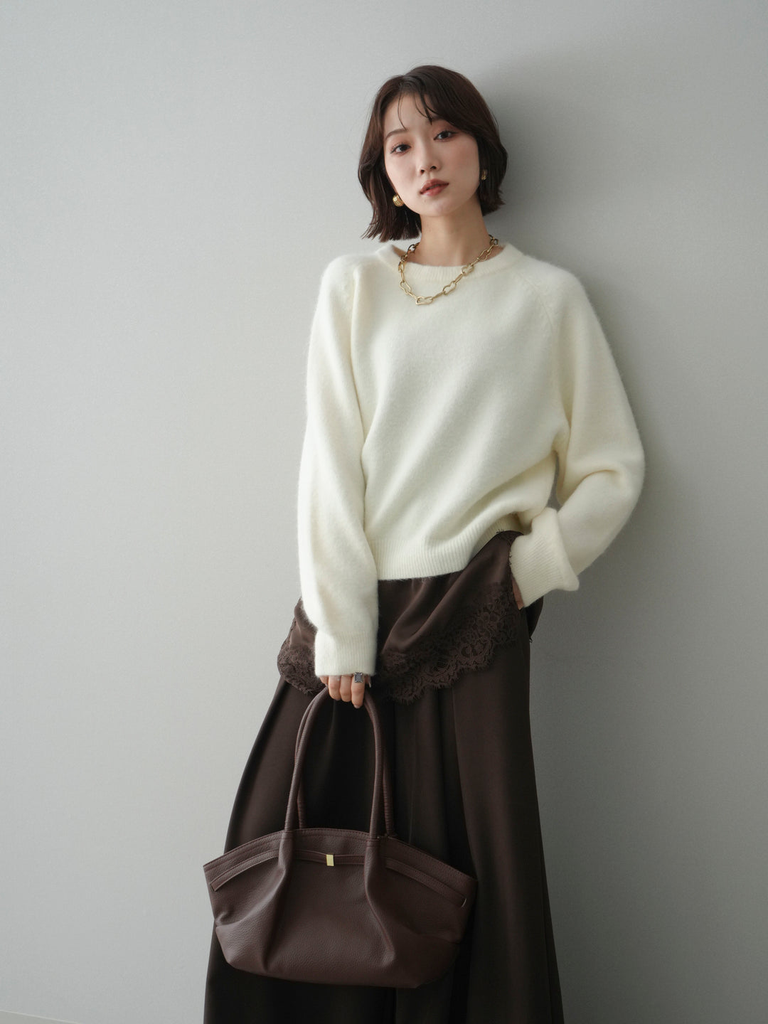 [予約]クルーネックモチモチニットプルオーバー/white