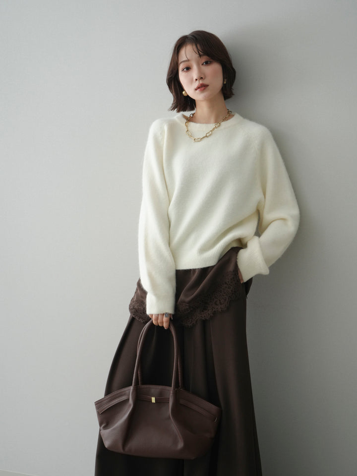 [予約]クルーネックモチモチニットプルオーバー/white