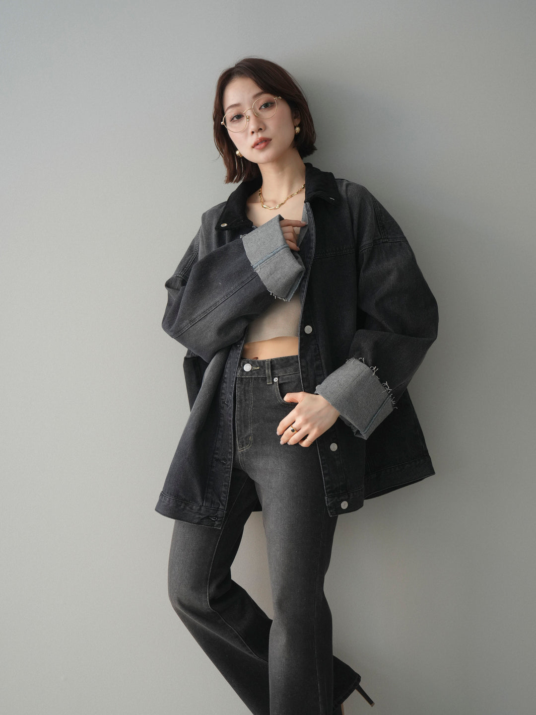 [予約]コーデュロイ×デニムミドルジャケット/gray