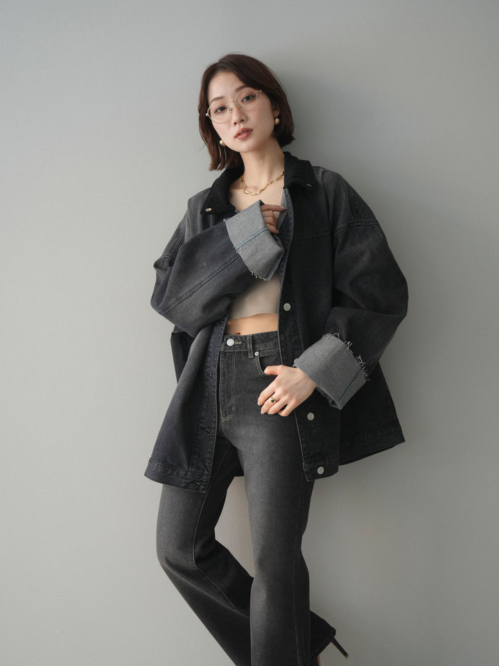 [予約]コーデュロイ×デニムミドルジャケット/gray
