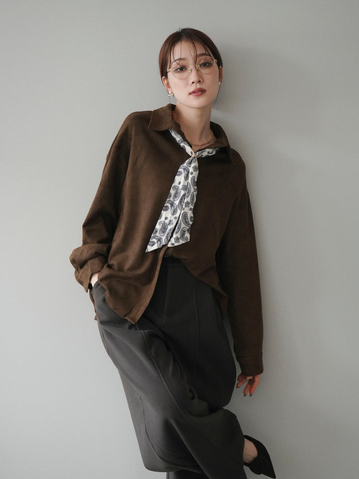 [予約]スカーフ付きスエードシャツ/brown