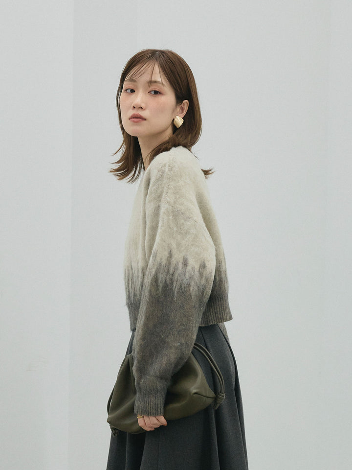 【Allure】[SET]グラデージョンクロップドシャギーニットプルオーバー+グラデージョンクロップドシャギーニットプルオーバー(2set)