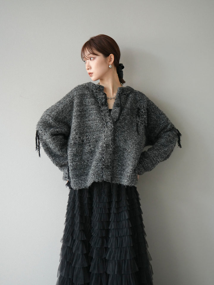 [予約]ハンドステッチデザインニットカーディガン/ブラック