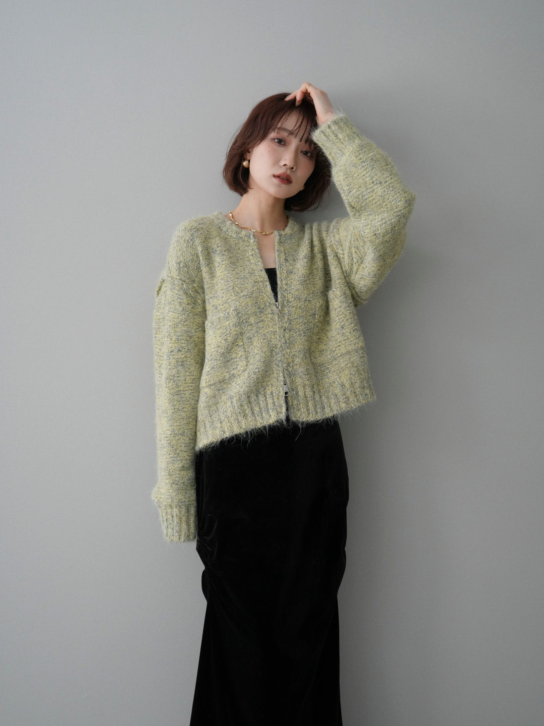 [SET]ミックスヤーンダブルZIPニットカーディガン+ミックスヤーンダブルZIPニットカーディガン(2set)