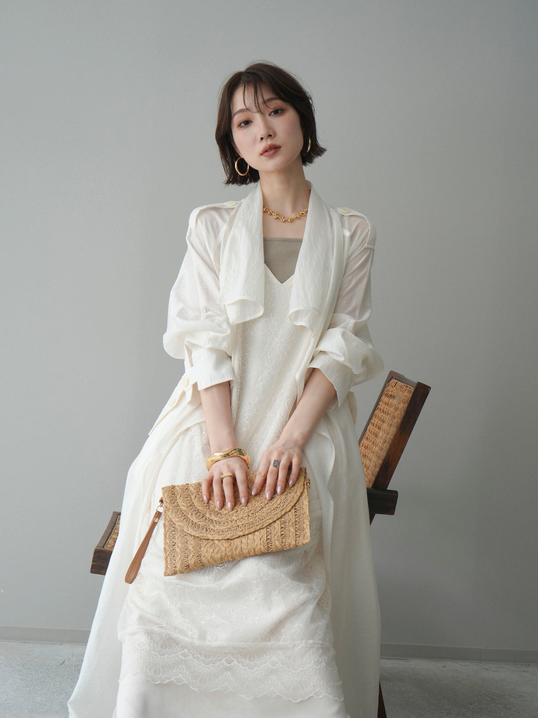 [予約]シアートレンチロングコート/ivory