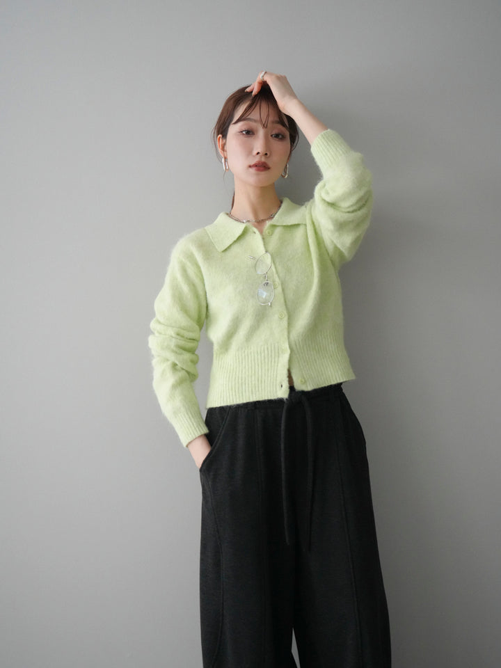 [予約]モヘア衿付きボタンプルオーバー/lime