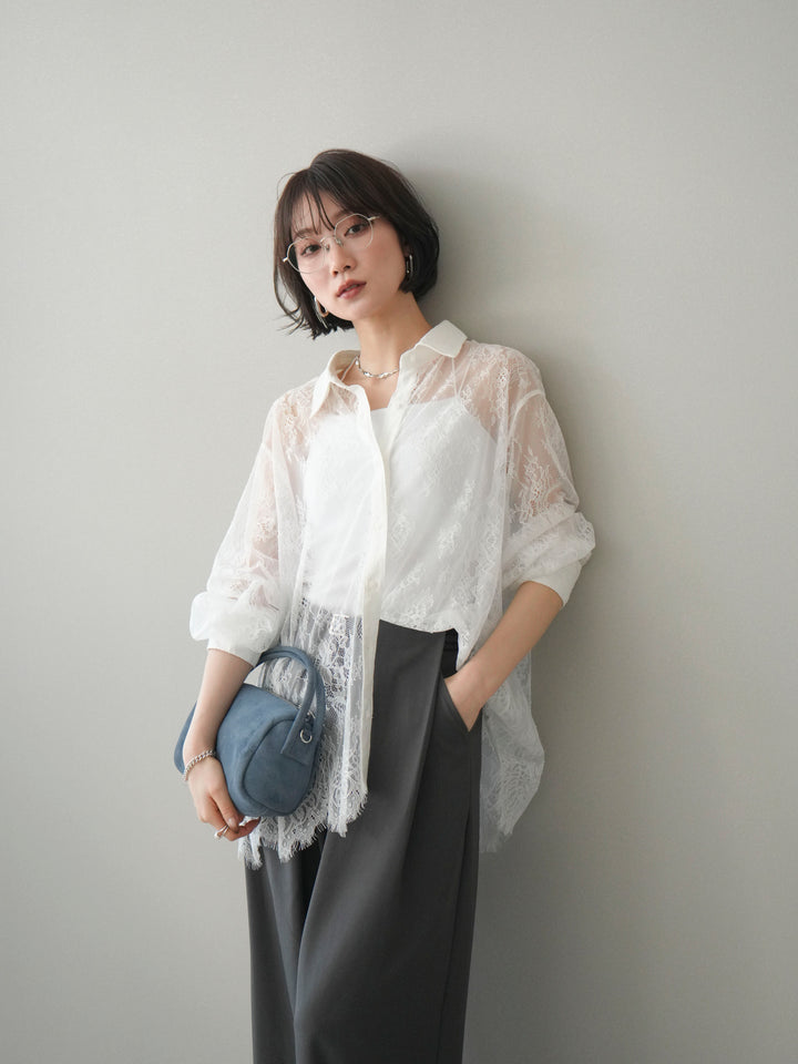 [予約]総レースボリュームスリーブシャツ/off