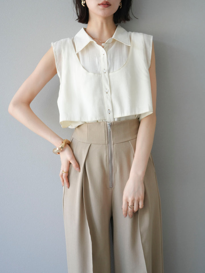 [予約]ステッチシアーレイヤードデザインブラウス/アイボリー