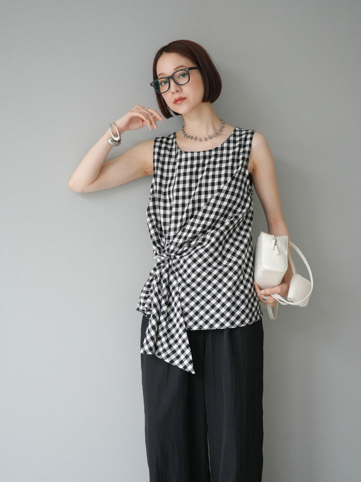 [予約]フロント巻きノースリーブブラウス/チェック
