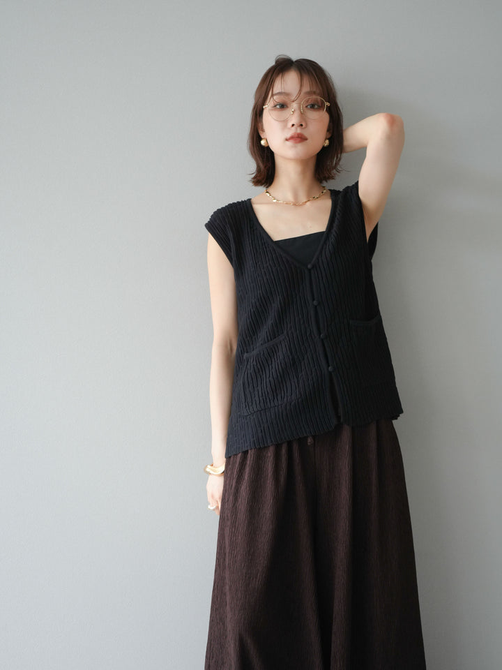 [SET] 波浪夏季針織背心+柳葉寬腿褲（2件套）