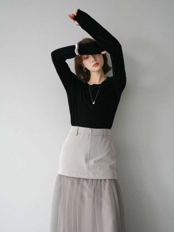 [予約]シアーベロアフィンガーホールトップス/ブラック