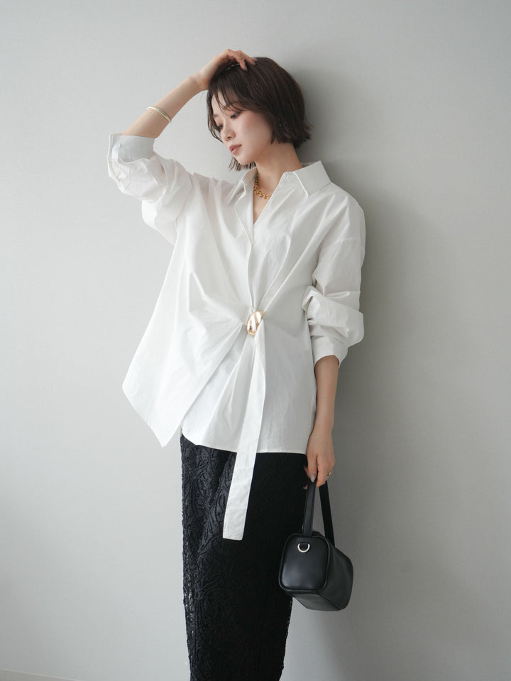 [SET]メタルパーツドレープシャツ+シアーコードレースイージーパンツ(2set)