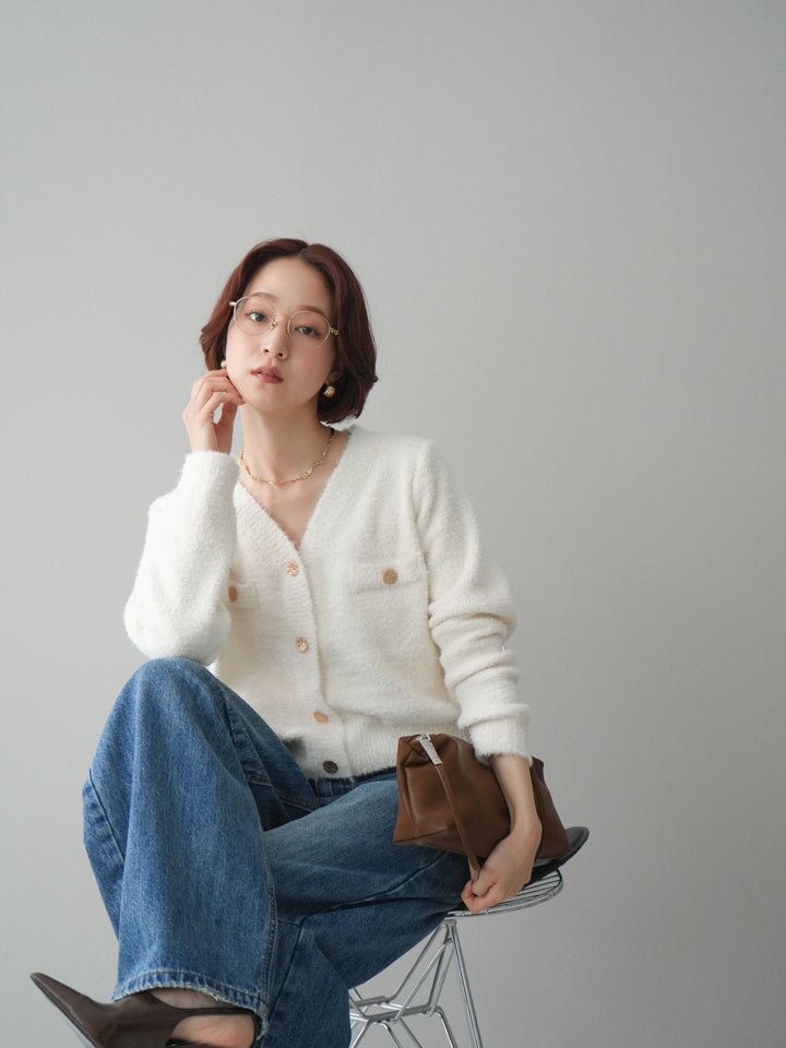 [予約]ゴールドボタンモールニットカーディガン/ivory