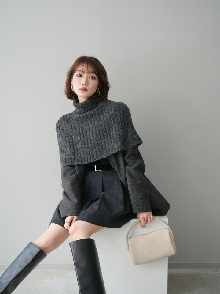 [SET]ケープ付ノーカラージャケット+ベルト付きタックミニスカート(2set)