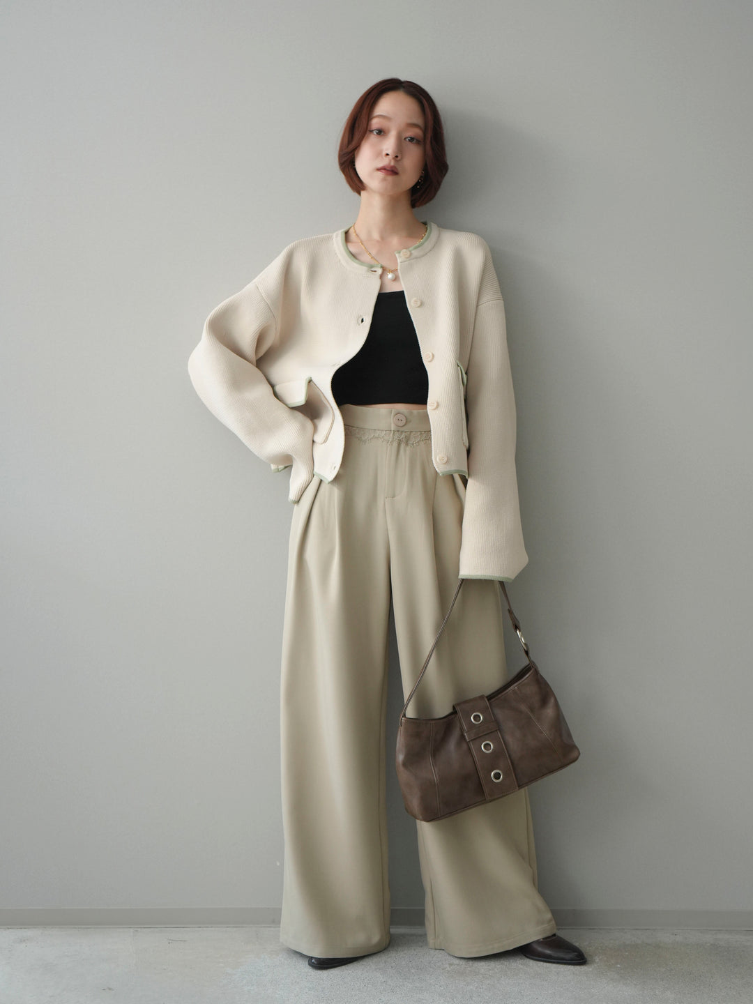 [予約]ウエストレースタックワイドパンツ/ivory