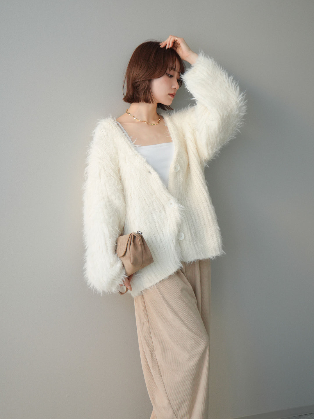 [SET]シャギーオーバーニットカーディガン+選べるアクセセット(2set)