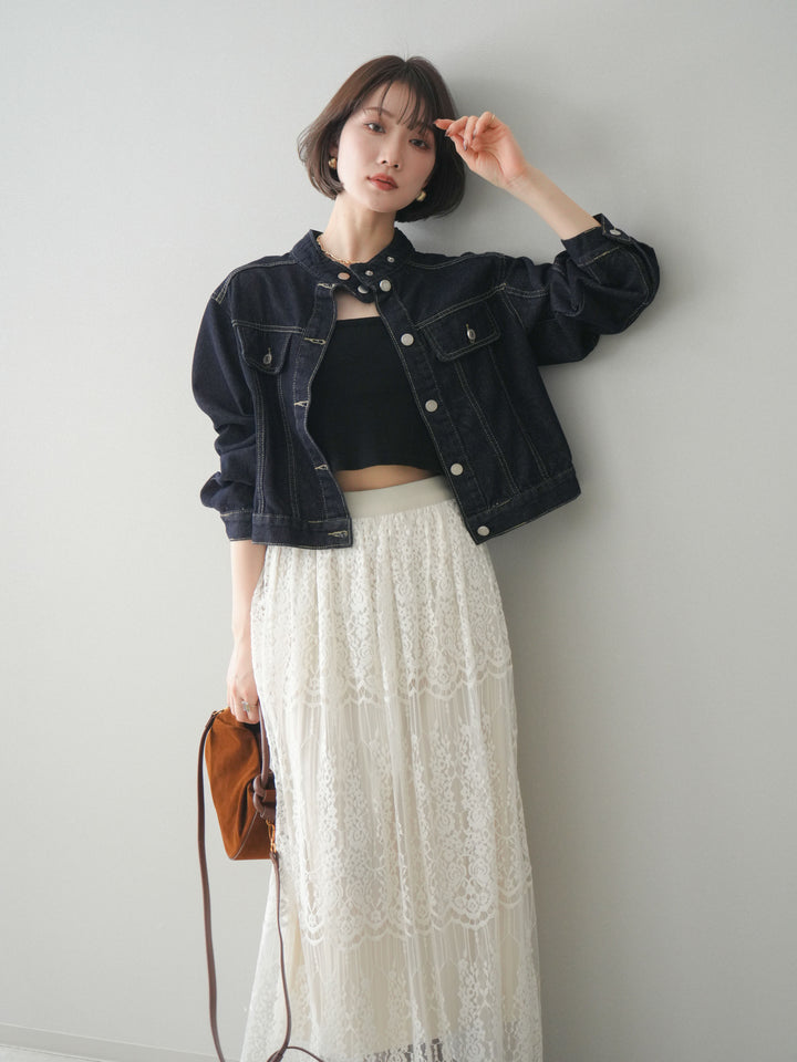 [予約]スタンドカラーコンパクトデニムジャケット/darkblue