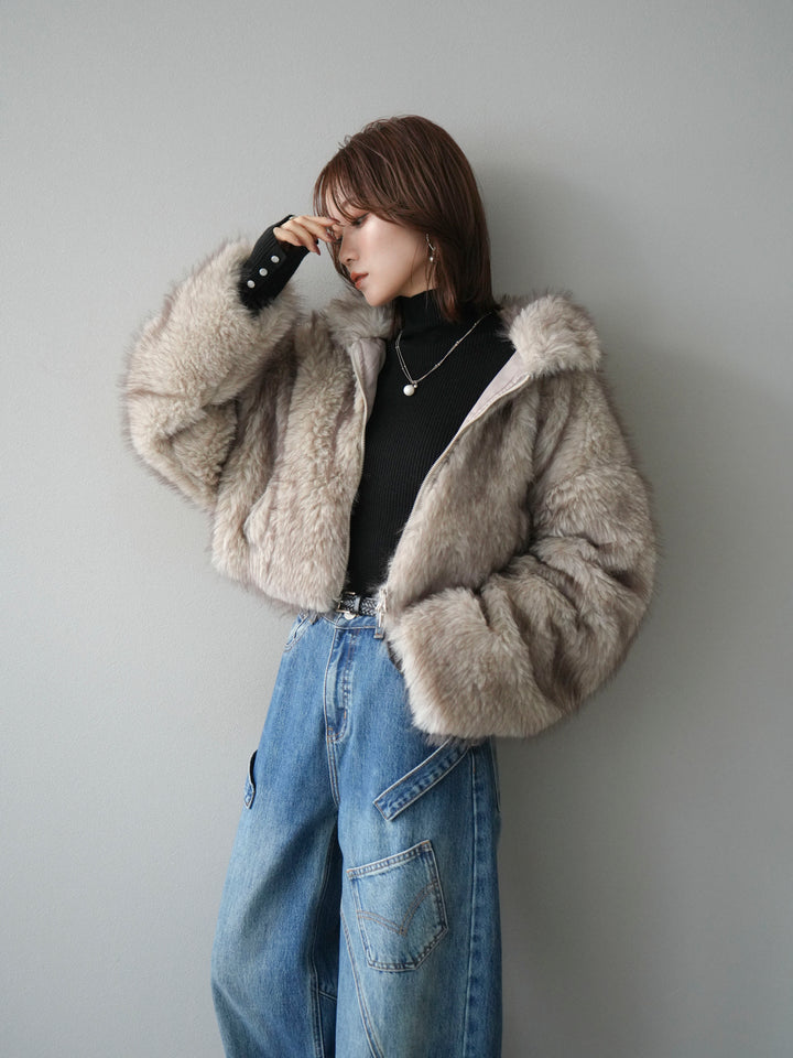 [予約]フェイクファーショートZIPジャケット/beigemix