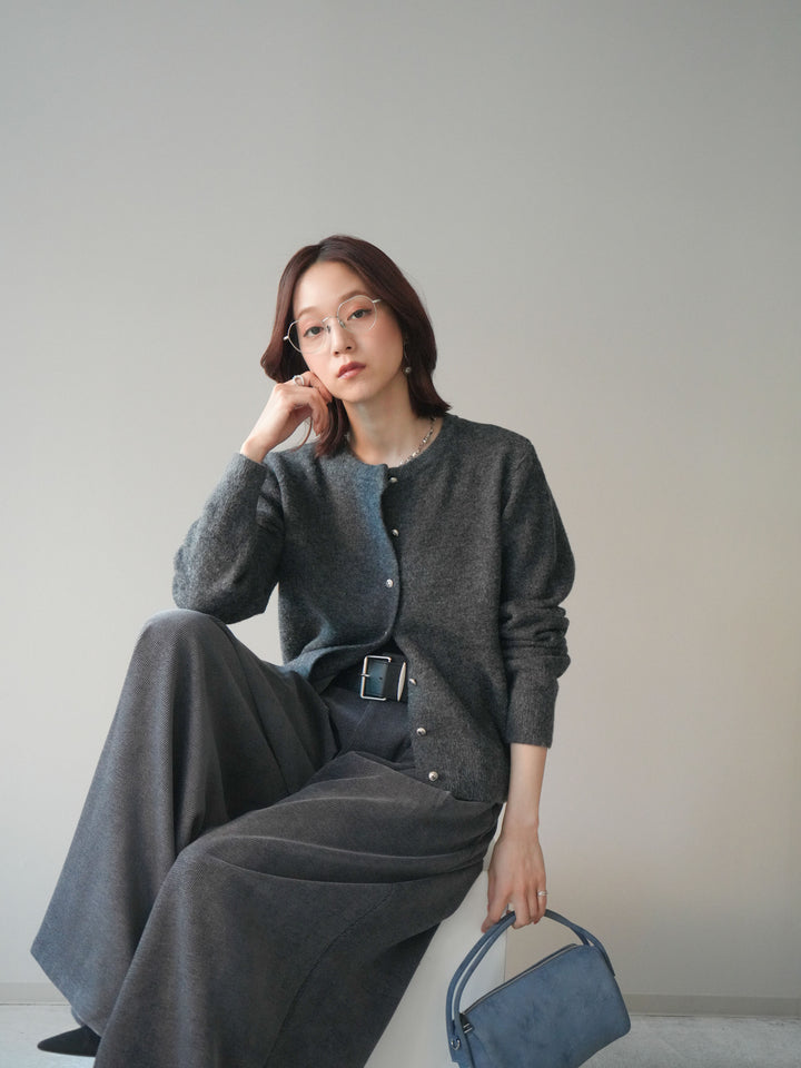 [SET]アンティークボタンニットカーディガン+ベルトデザインループコールテンワイドパンツ(ベルト付き)(2set)