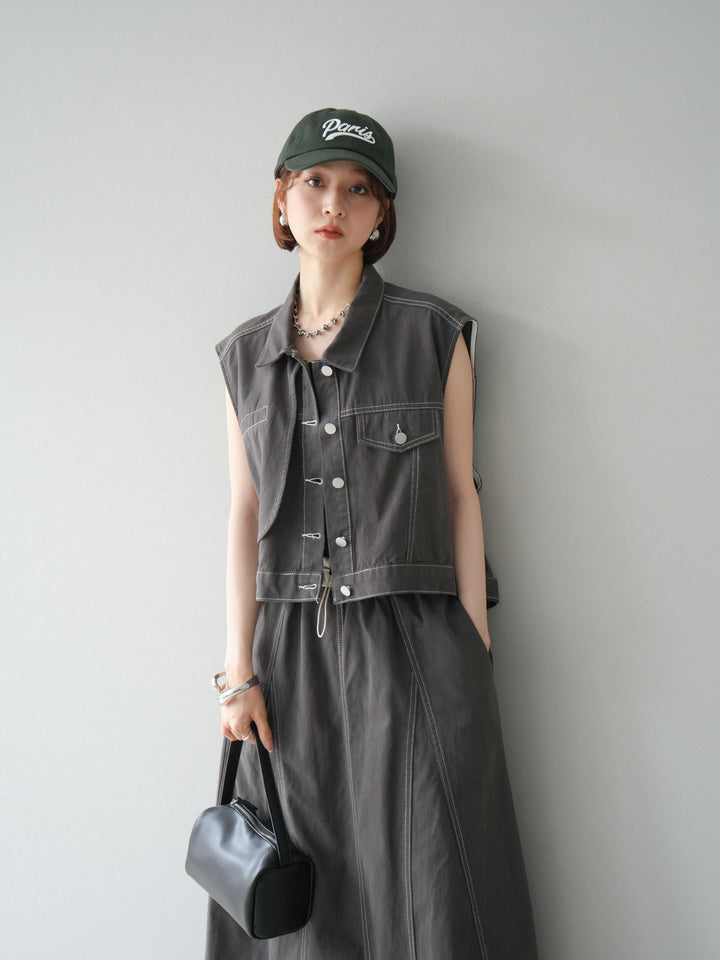 [SET]ステッチコットンツイルベスト＆スカートSET UP(2set)