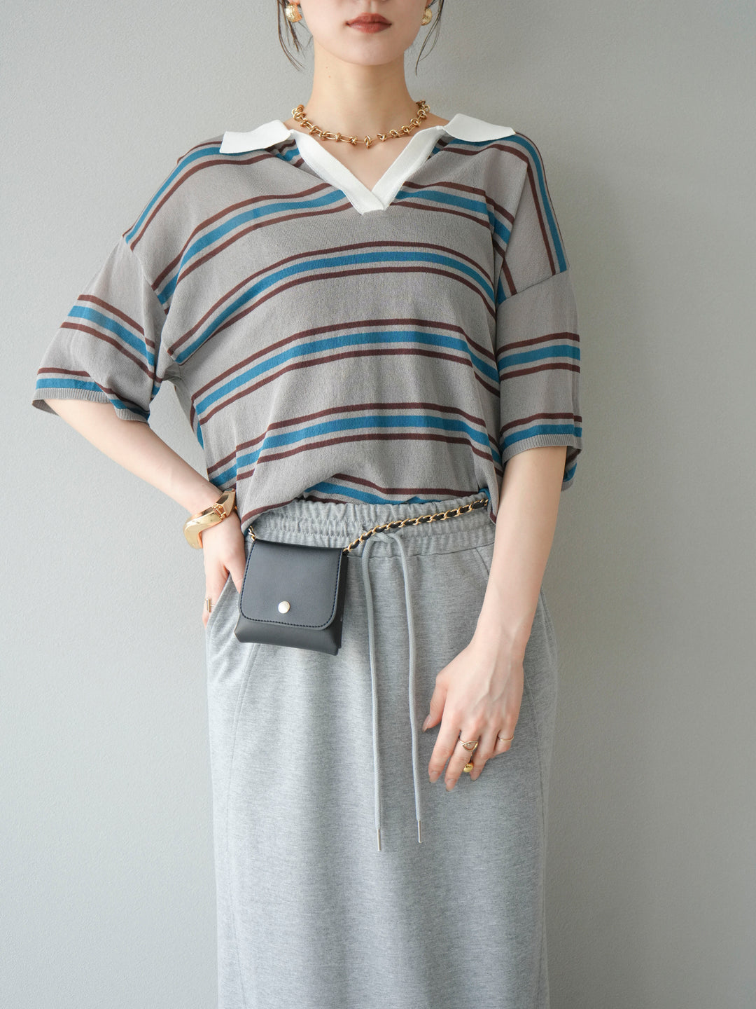 [予約]シアーポロニットプルオーバー/グレーボーダー